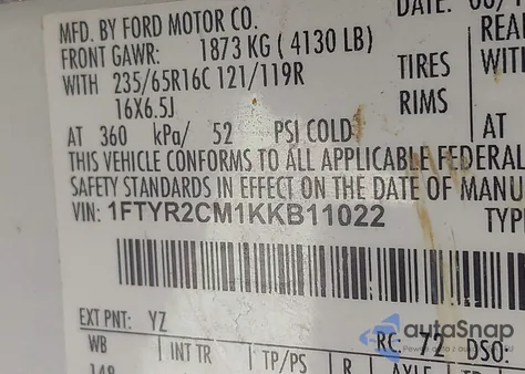 2019 Ford Transit-250 z USA, uszkodzony, nr VIN 1FTYR2CM1KKB11022